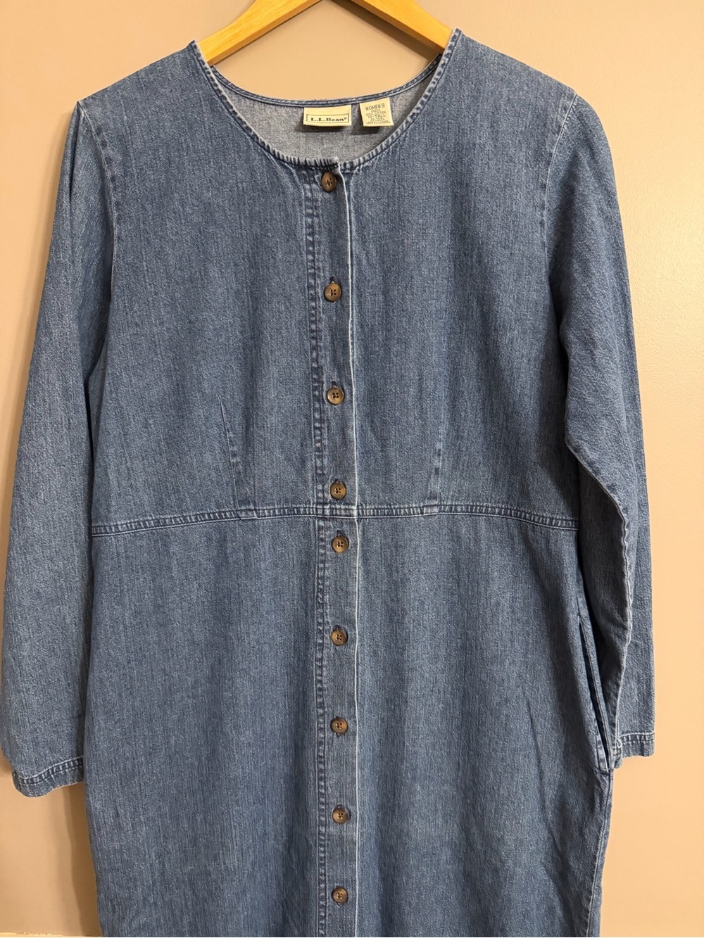 Vintage 90s L.L. Bean Denim Jean Button Front Maxi Dress Womens 12 Tall Country - Picture 3 of 8